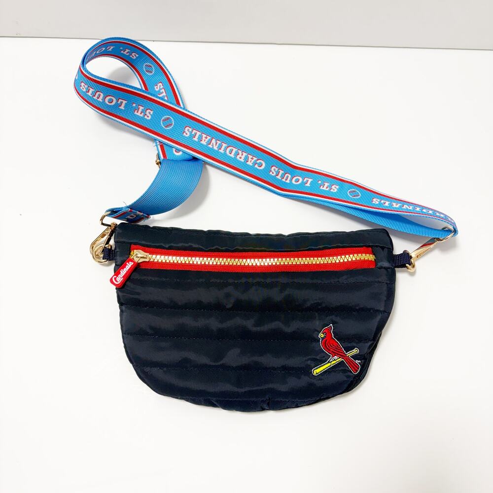 St Louis Cardinals Navy Quilted Belt Bag Gold Zipper Embroidered Logo Adjustable
